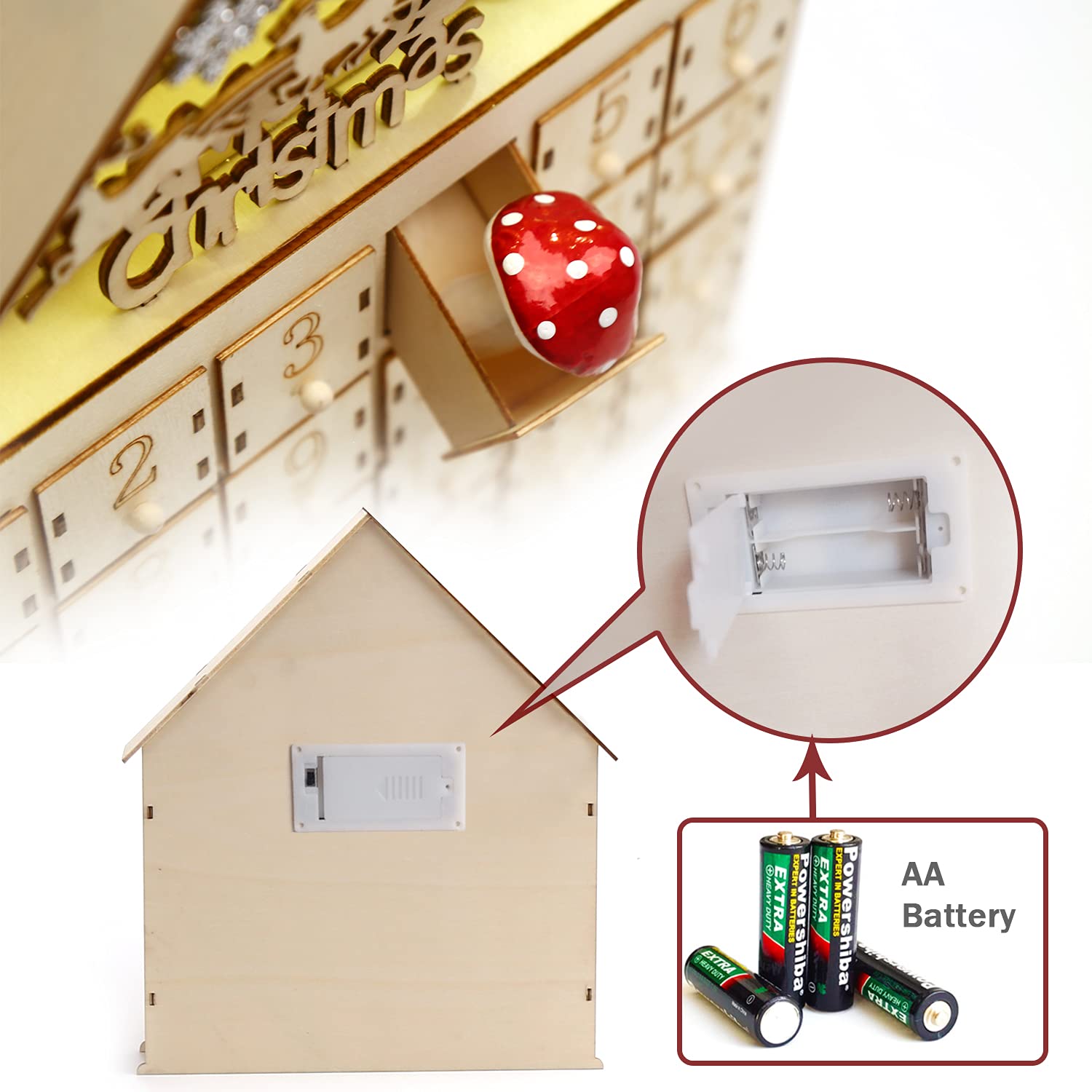 Ccinee Christmas Wooden Advent Calendar With Led Light 24 Storage Drawers Christmas Countdown Calendar For Holiday Decoration