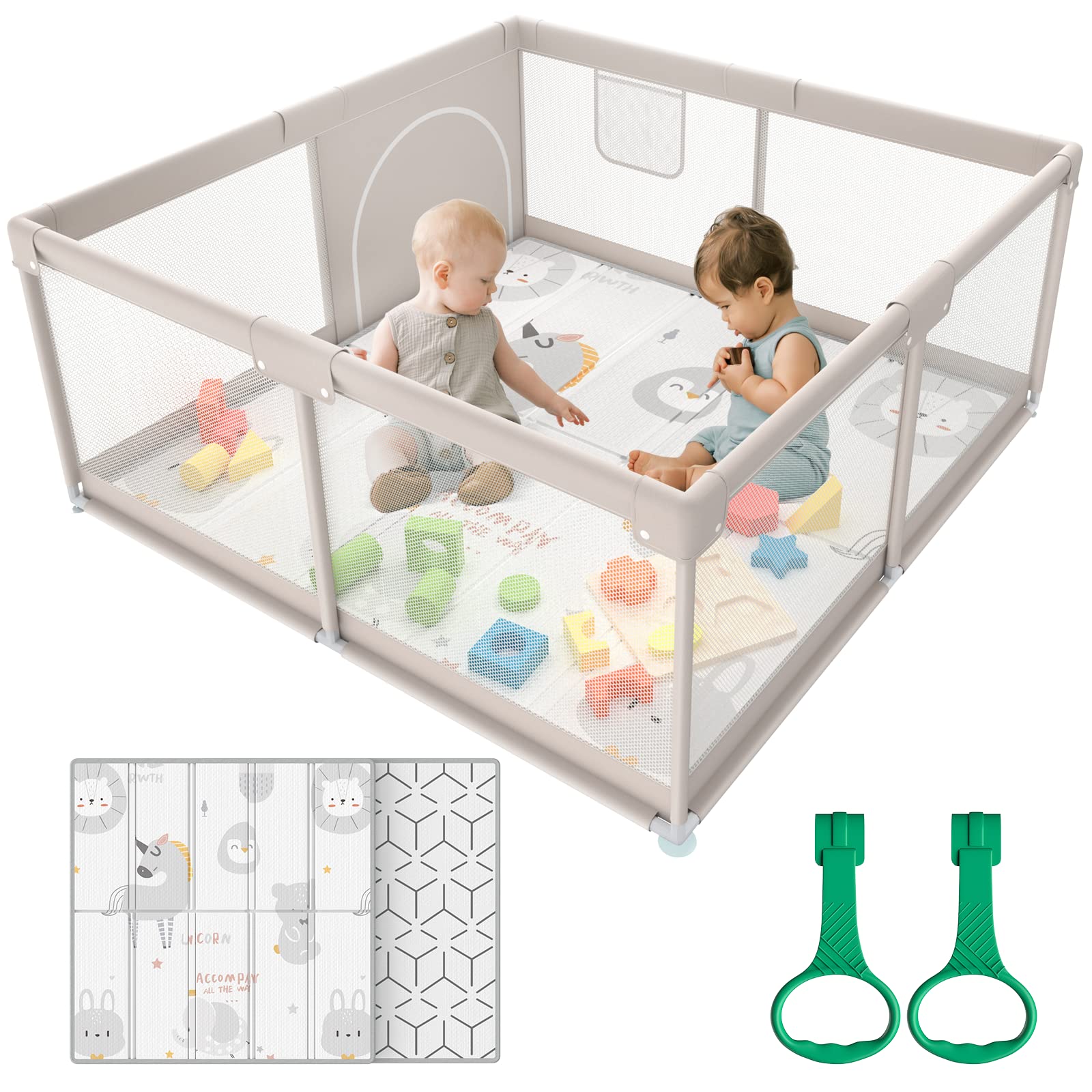 ZEEBABA Baby Playpen with Mat, 47x47inch Playpen, Playpen for Babies and Toddlers, Small Baby Play Pens, Large Playpen for Toddl