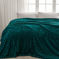 Newcosplay Super Soft Queen Blanket Dark Teal Premium Silky Flannel Fleece 3D Ribbed Jacquard Lightweight Bed Blanket All Season