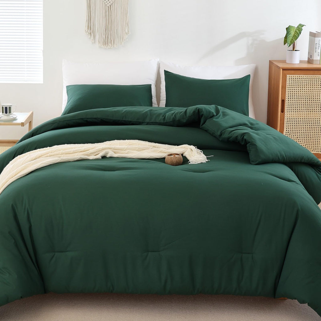 Rosgonia Comforter Full Size For Girls Boys Teen,3Pcs(1 Dark Emerald Green Comforter & 2 Pillowcases),Soft Kids Comforter Sets A
