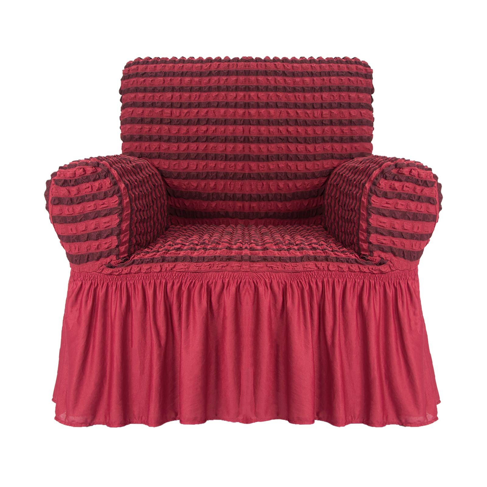 Niceec Armchair Slipcover Red Armchair Covers 1 Piece Easy Fitted Sofa Couch Cover Universal High Stretchable Durable Furniture Protector With Skirt Country Style (1 Seater Double Red)