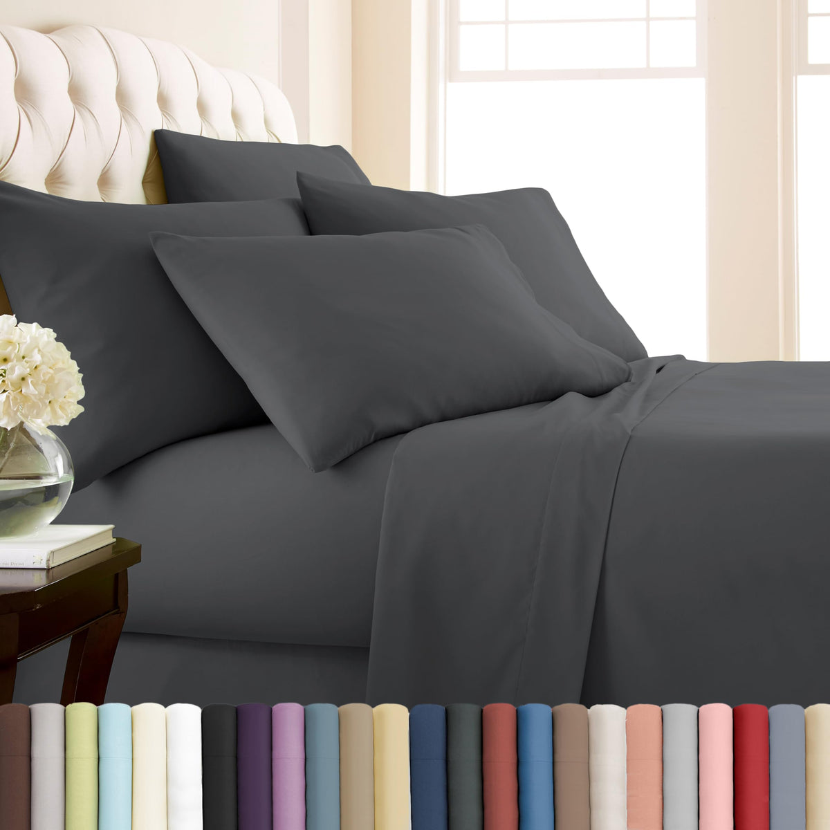 Southshore Fine Living, Inc. Extra Deep Pocket Cal King Sheets Set, 6-Piece Soft Grey Bed Sheets With 21' Deep Pocket Californi