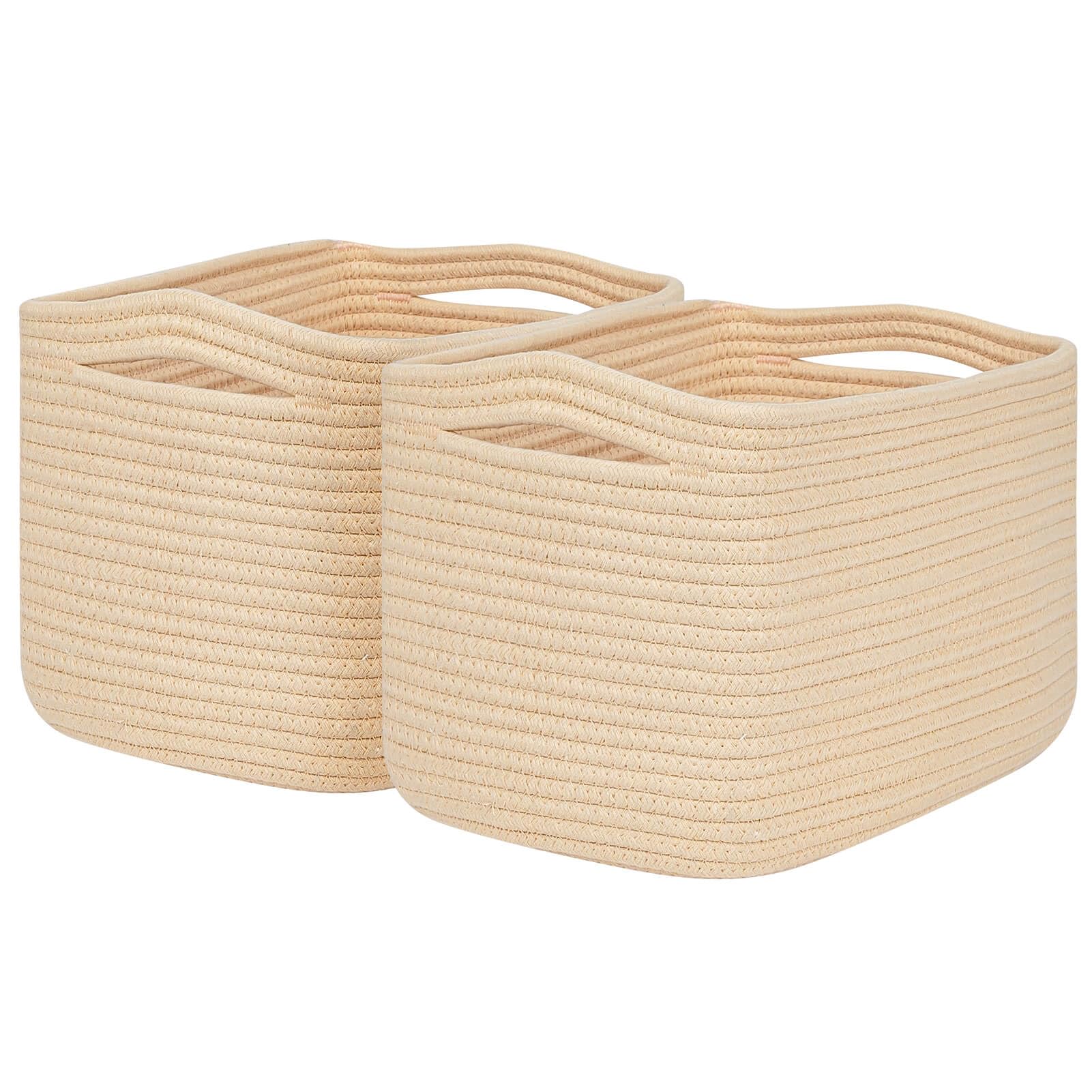 Kriitools Cubes Woven Baskets Bins for Shelf Storage &Organizing,Cotton Rope Cube Bins, Decor Woven Storage Bins, Rectangular St