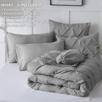 Himeet Gray Comforter Set Queen 7 Pieces Bedding Set Pintuck Queen Bed In A Bag Set Pinch Pleat Queen Size Bed In A Bag Grey