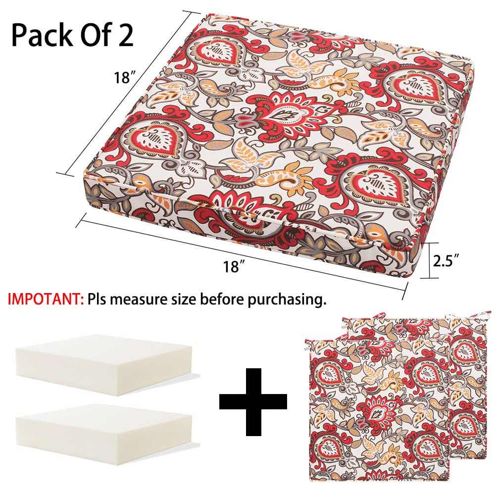 Magpie Fabrics Patio Square Chair Cushions 18'X18'X2.5' With Ties, 2 Pack, Waterproof Weather Resistant Indoor/Outdoor Univer
