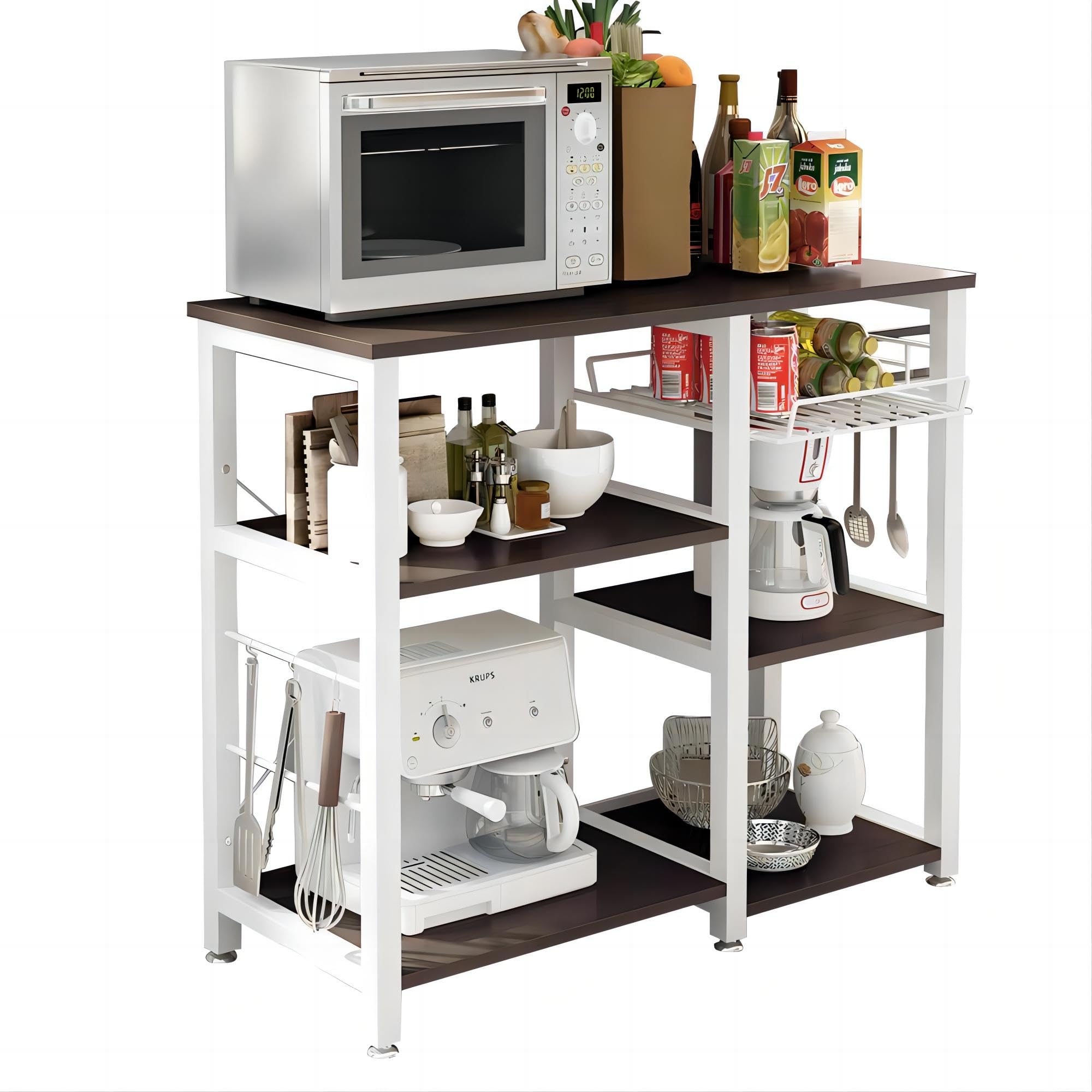 soges 3-Tier Kitchen Bakers Rack, Utility Microwave Oven Stand with Storage, Coffee Bar Station, Workstation Kitchen Shelf Cart