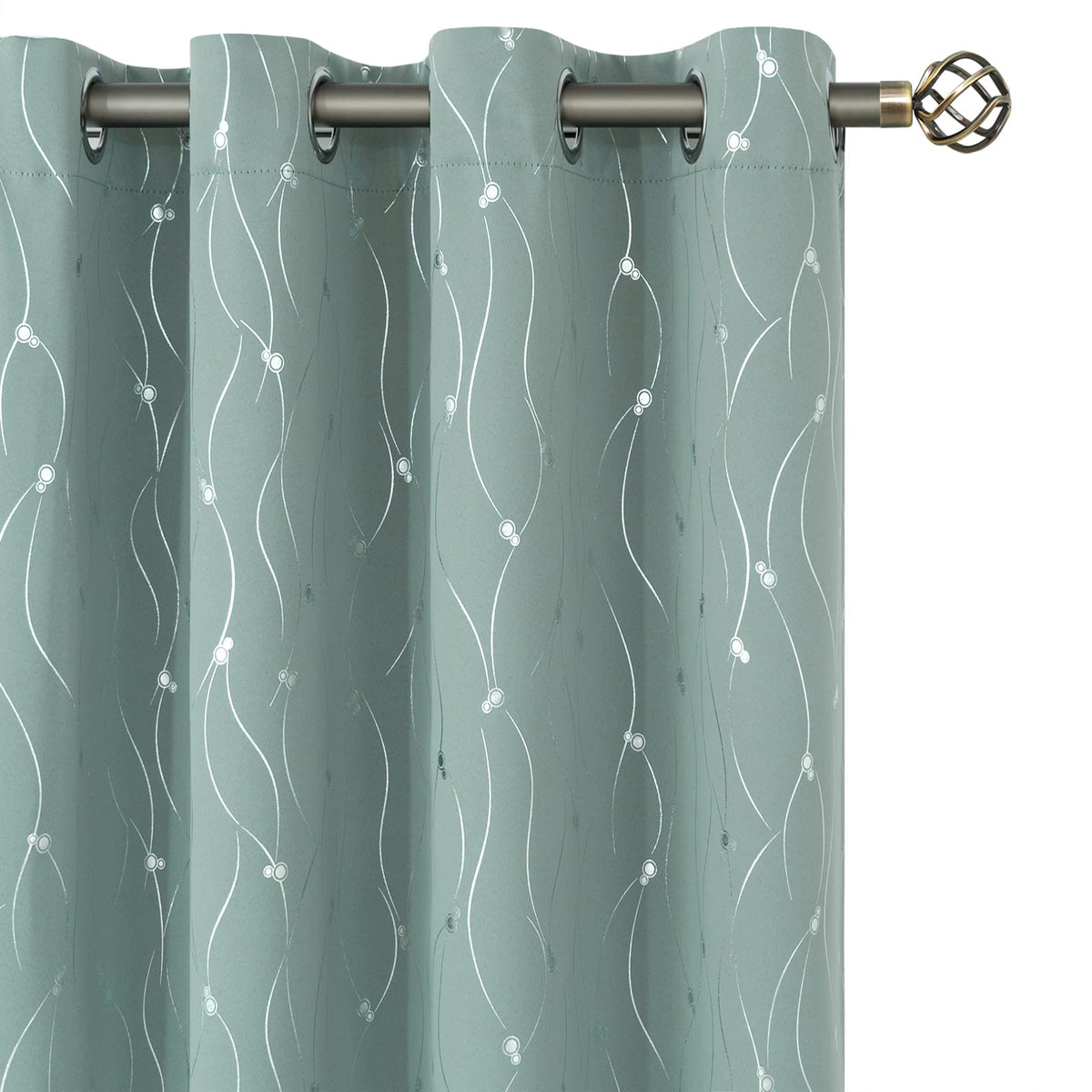 Bgment Room Darkening Curtains 95 Inches Long, Grommet Thermal Insulated Blackout Curtains With Wave Line And Dots Printed For B