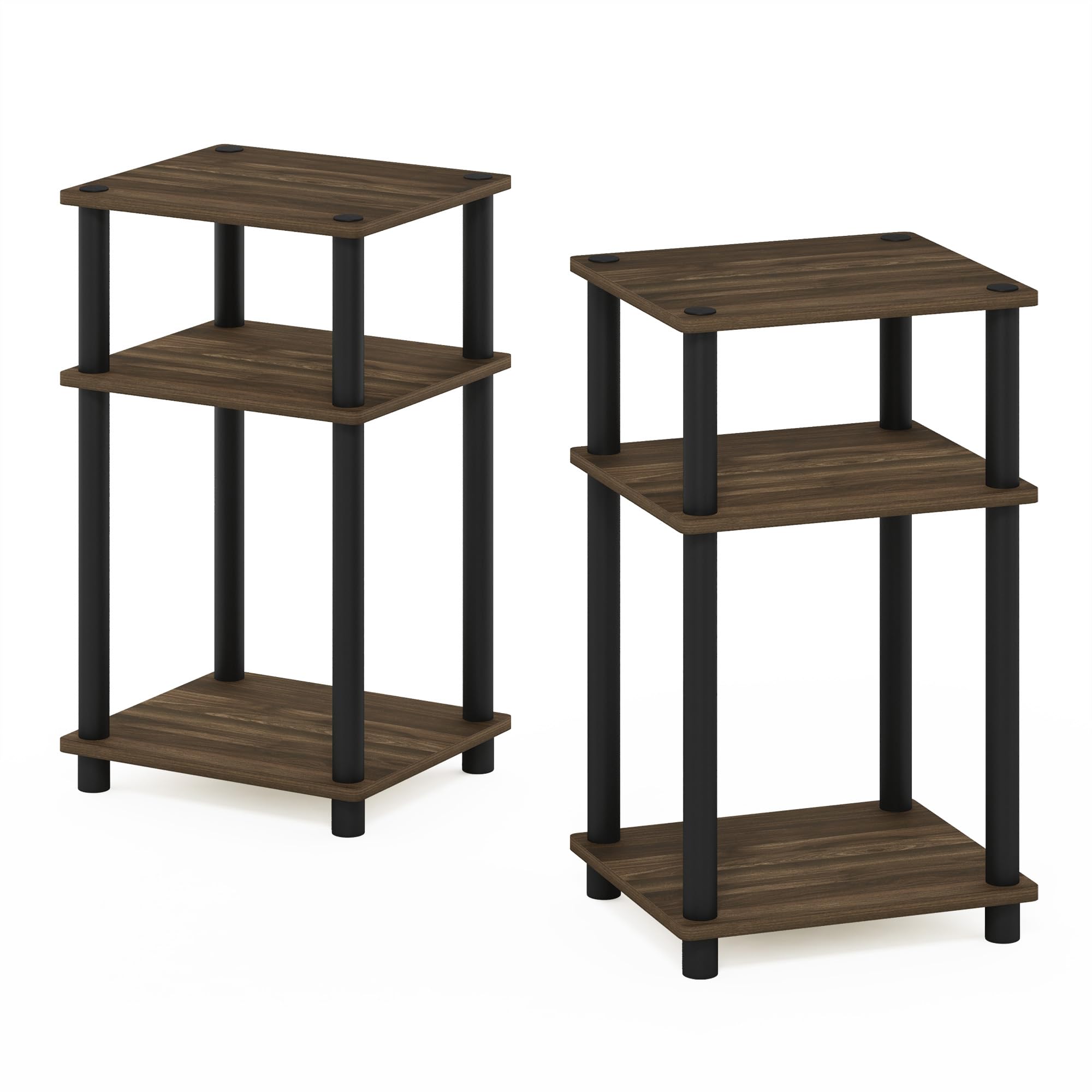 Furinno Just 3-Tier Turn-N-Tube Nightstand, 2-Pack, Columbia Walnut/Black