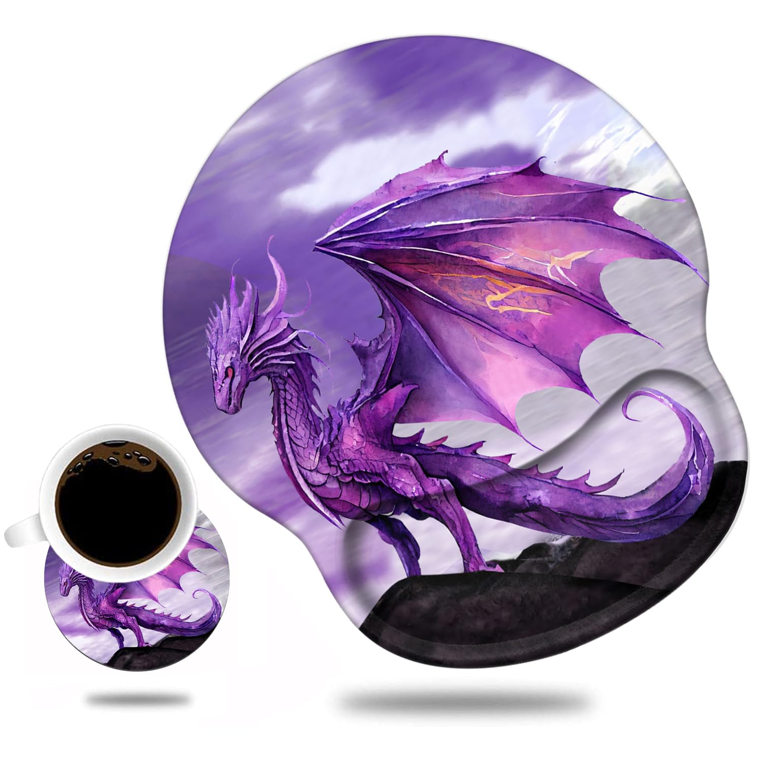 Ergonomic Mouse Pad Wrist Support And Cute Coffee Coaster, Non Slip Pu Base Mouse Pad Wrist Rest For Computer, Office Gaming, Wo