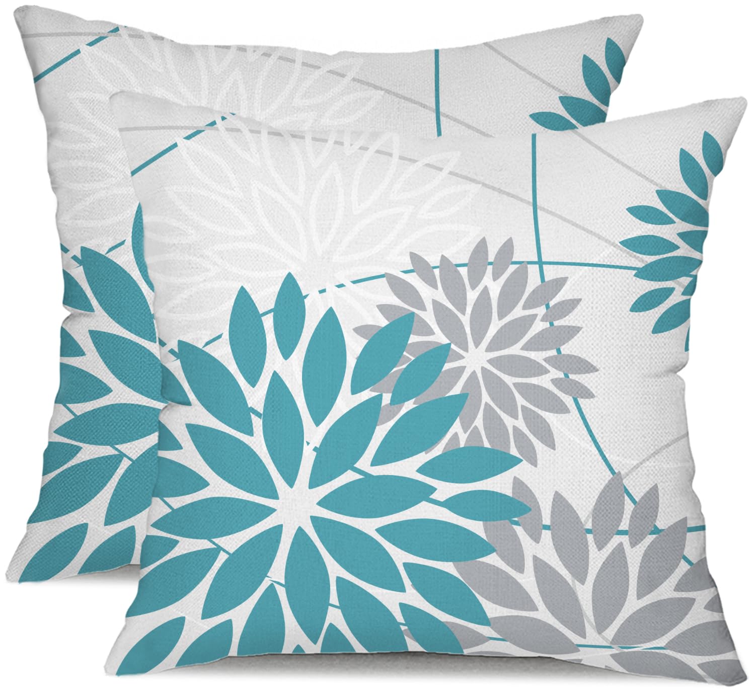 Blue And Grey Floral Pillow Covers 16X16 Set Of 2 Outdoor Waterproof Decorative Throw Pillows Summer Pillow Covers Polyester Cus