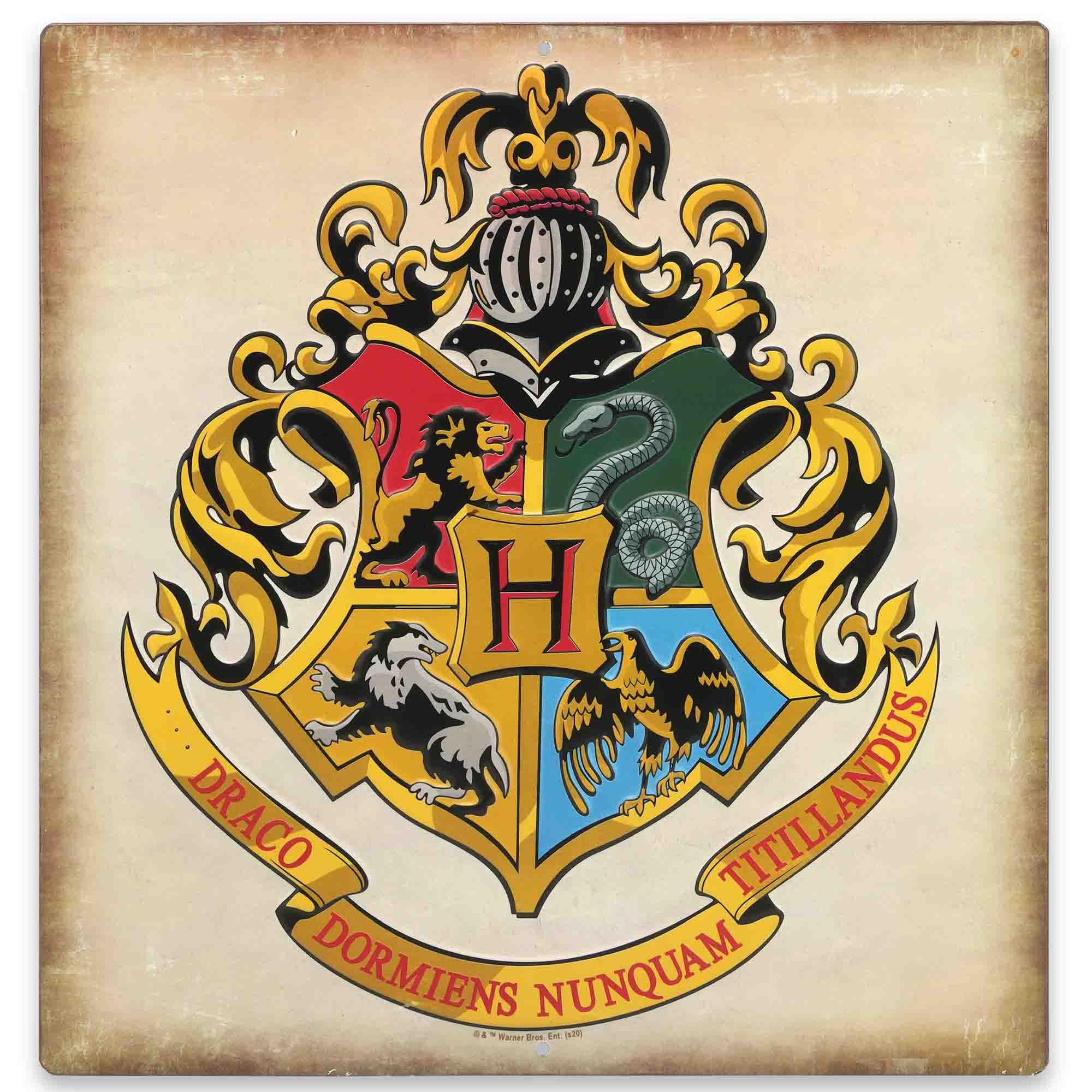 Harry Potter Hogwarts Crest Embossed Metal Sign - Vintage Harry Potter Wall Decor for Movie Room or Bedroom