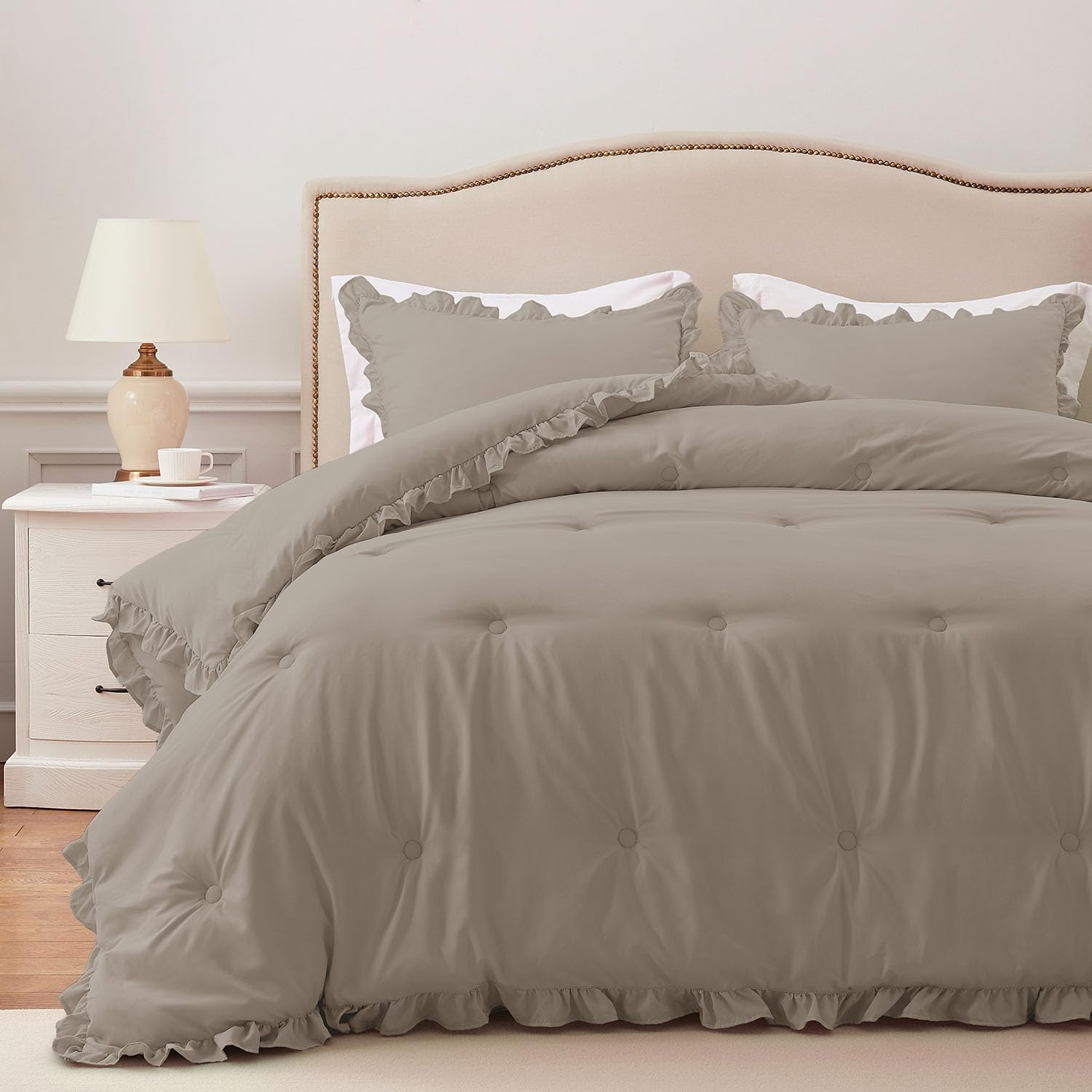 Harborest Twin Comforter Set Oatmeal - Ruffle Comforter For Twin Size Bed, Fluffy Twin Size Comforter Set For All Seasons, 2 Pie