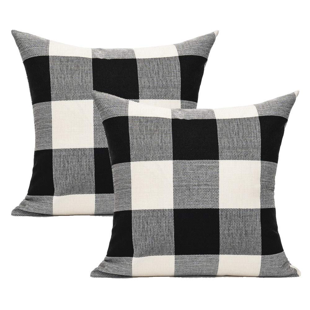 Black White Classroom Buffalo Plaids Decorative Outdoor Farmhouse Throw Pillow Covers Front Porch Classic Halloween Decor Retro