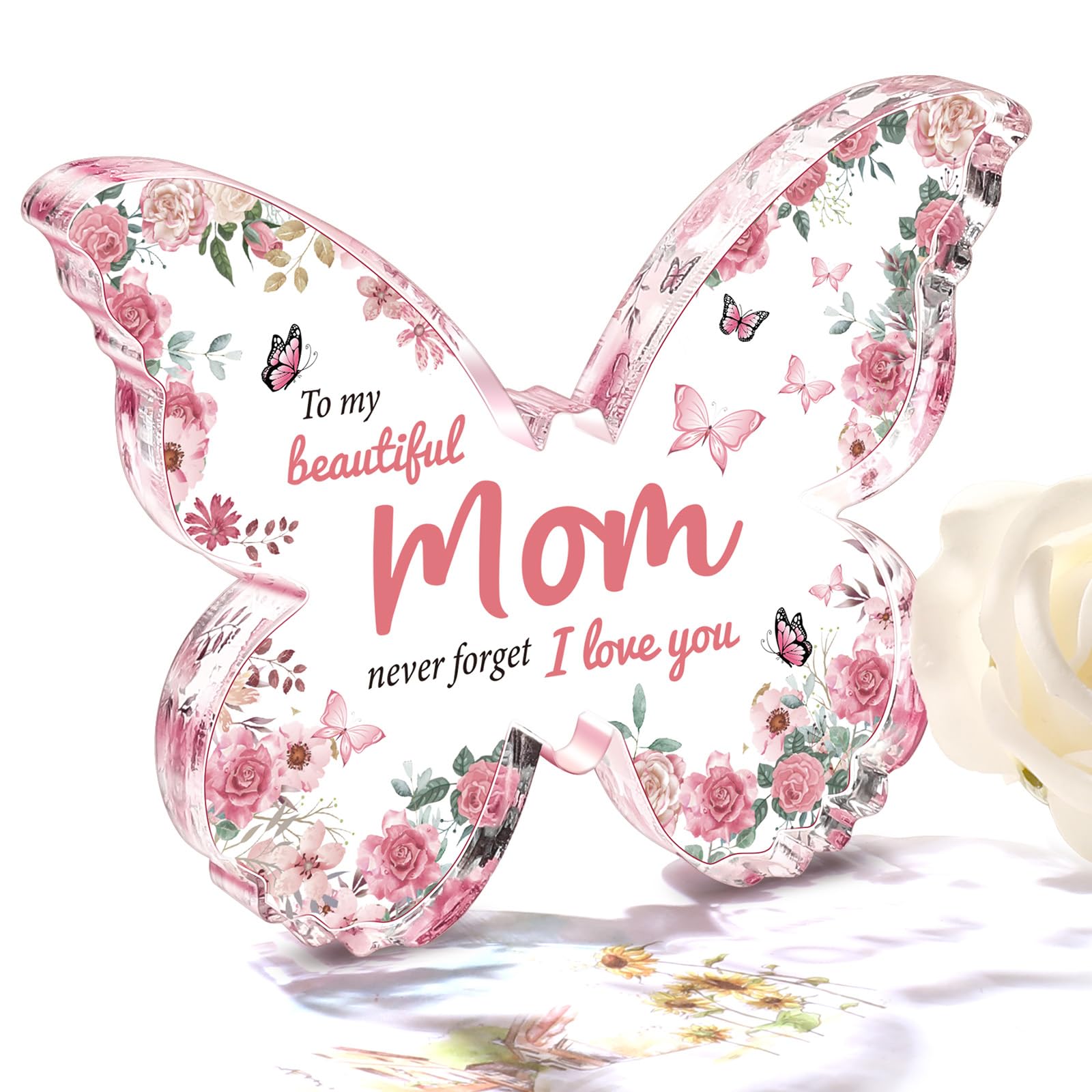 Eletorot Birthday Gifts for Mom: Butterfly-Shaped Acrylic Keepsake Mom Gifts from Daughter Son, Unique Mom Birthday Gifts, 5x3.8