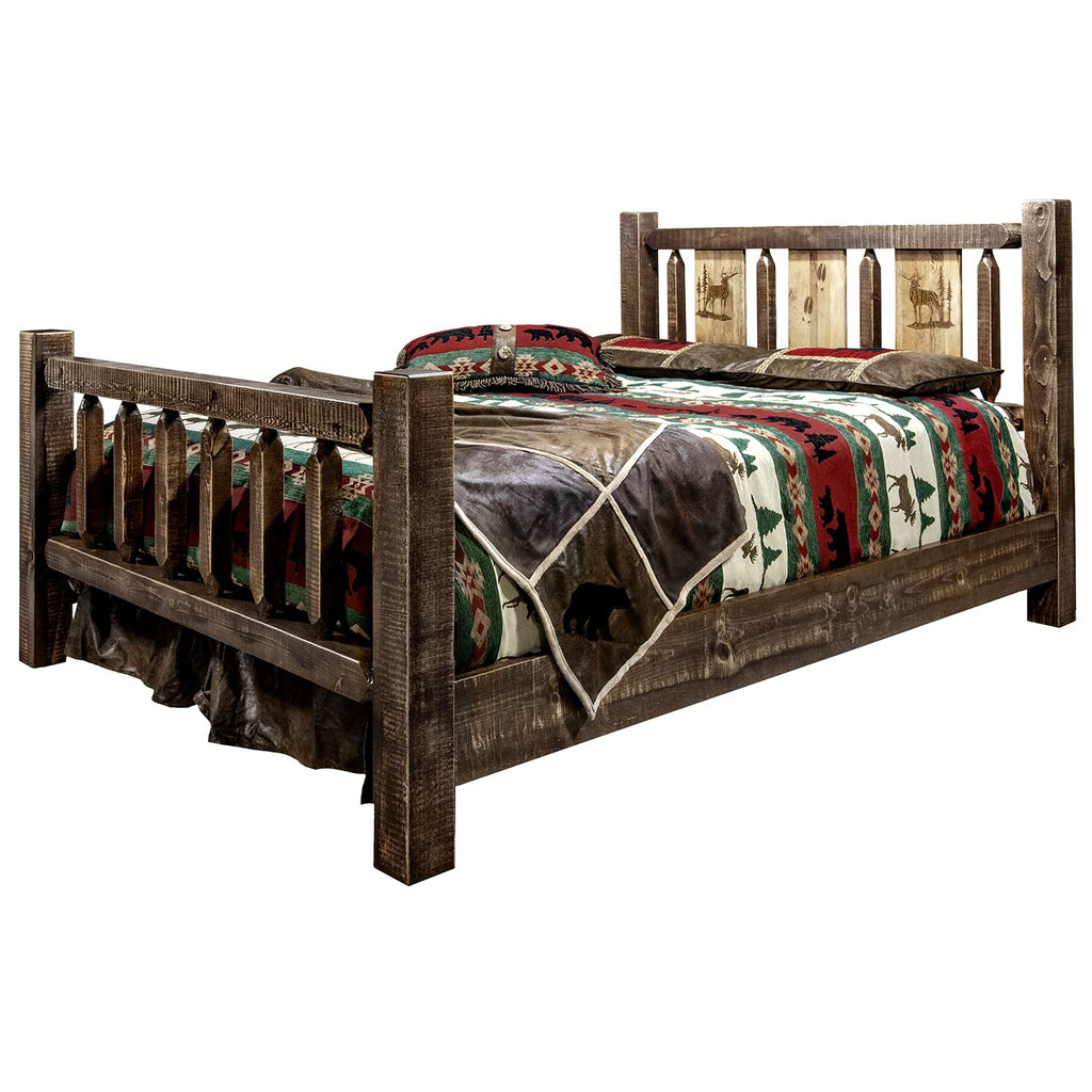 Montana Woodworks Homestead Collection Full Bed w/Laser Engraved Elk Design, Stain & Clear Lacquer Finish