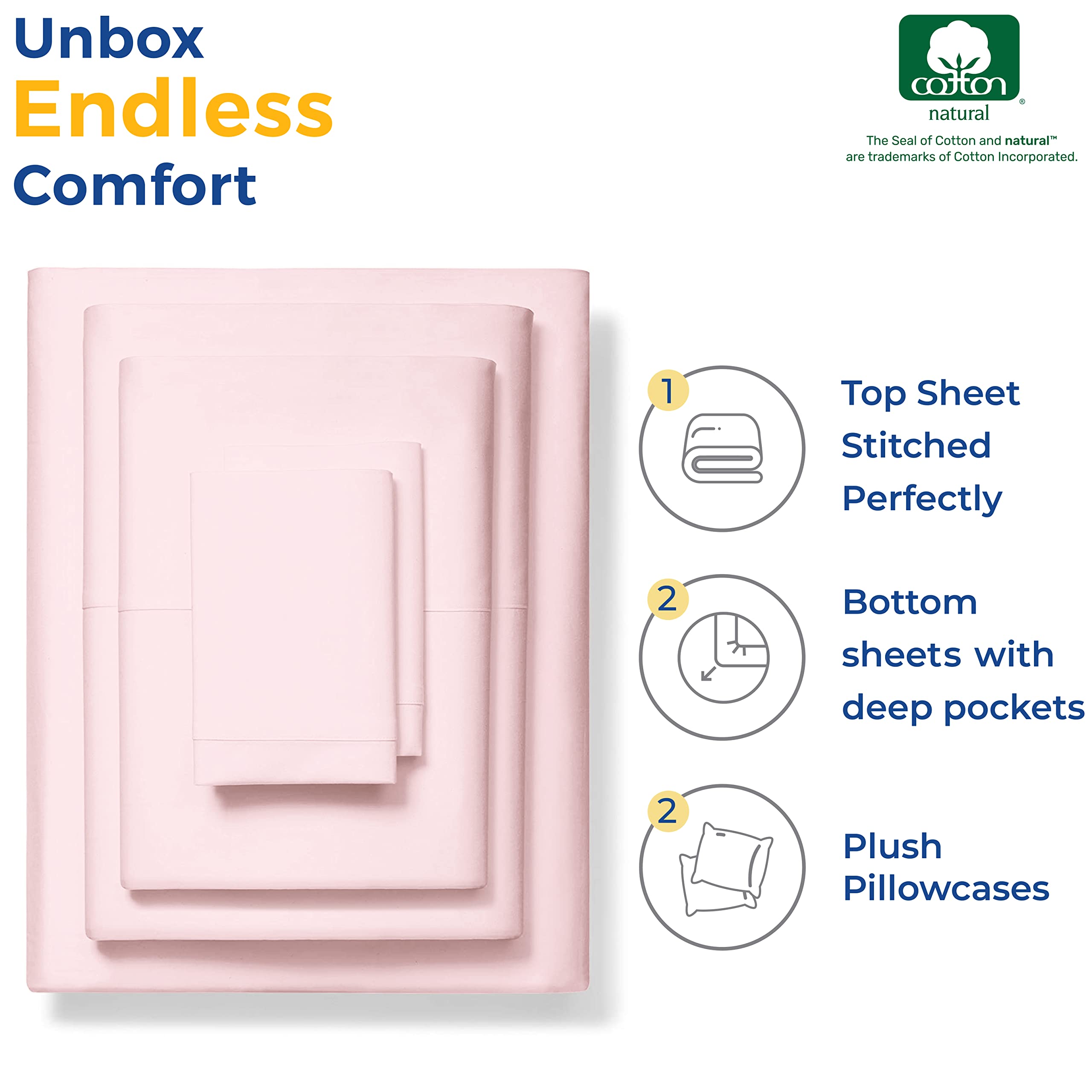 Thread Spread Luxury Sheets 600 Thread Count - Egyptian Cotton Quality Split King Size Sheet Set - Deep Pocket Fitted Bedding Sheets & Pillowcases - 4 Pc Breathable - Blush Sheets For Boys & Girls