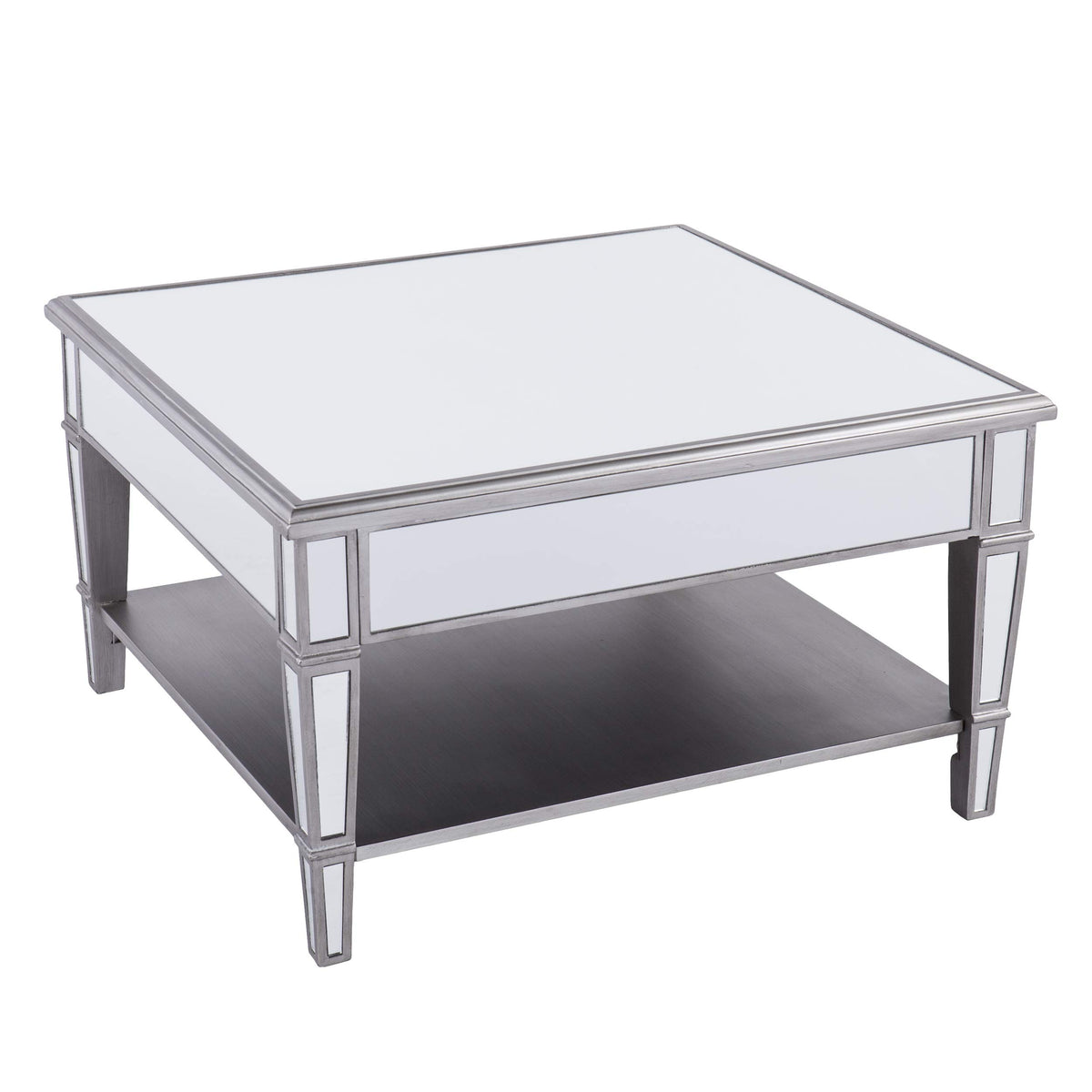 SEI Furniture Wedlyn Square Mirrored Coffee Table, Silver