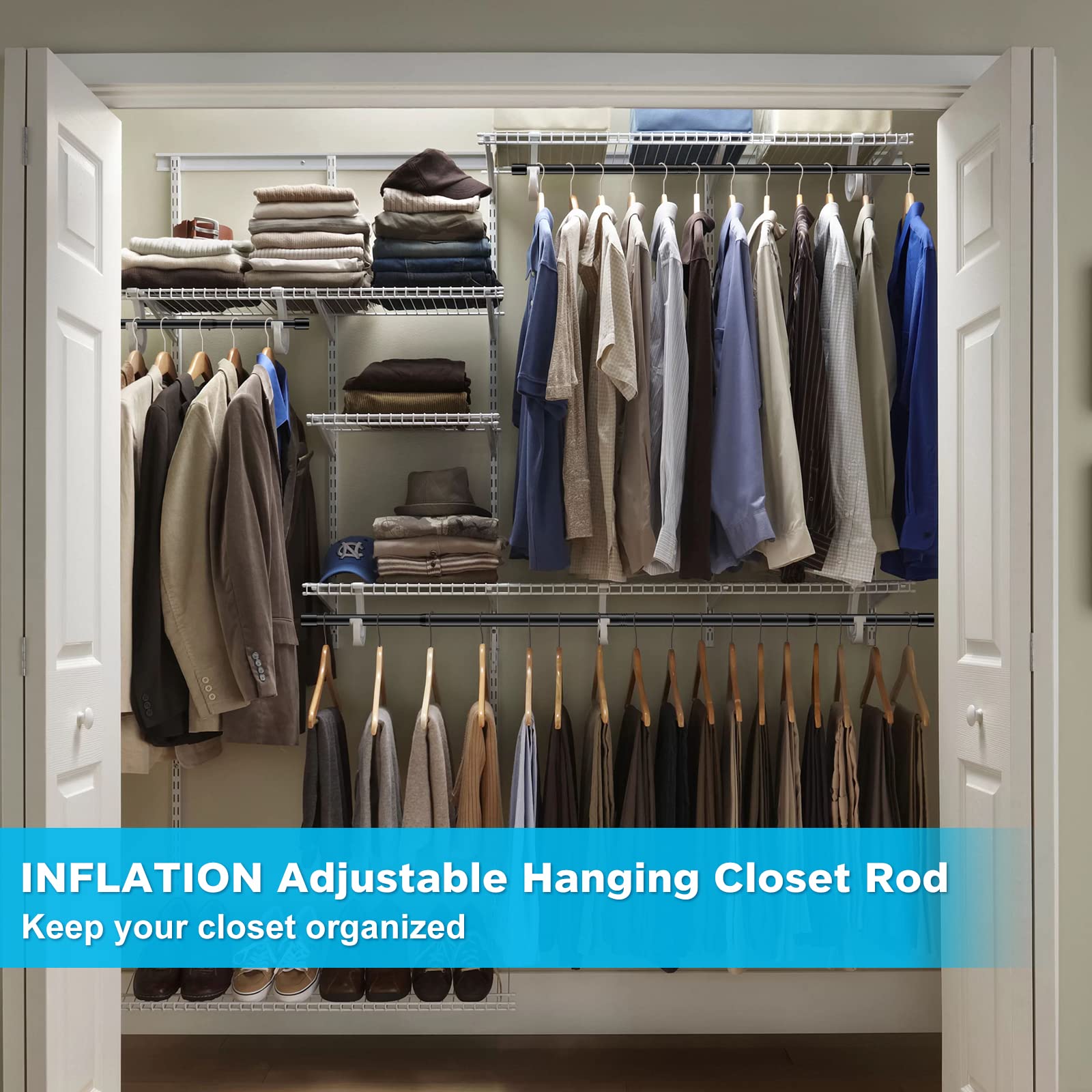 Hanging Closet Rod,15-50 Inch Adjustable Closet Hanging Organizer,35 Inch Height Space-Saving Clothes Hanging Bar,Black Closet R