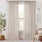 Miulee Natural Linen Curtains 90 Inches Long 2 Panels, Back Tab & Pleated Tape Soft Thick Linen Textured Window Drapes With Hooks Bedroom Living Room Semi Sheer Light Filtering Neutral Cream Ivory