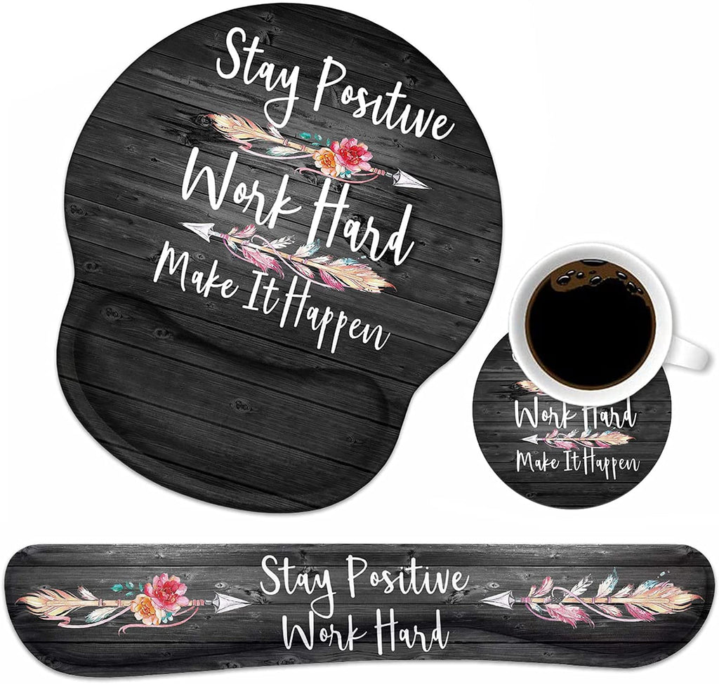 Keyboard Wrist Rest And Mouse Pad Wrist Support Set With Coasters, Stay Positive Work Hard And Make It Happen Inspirational Quot