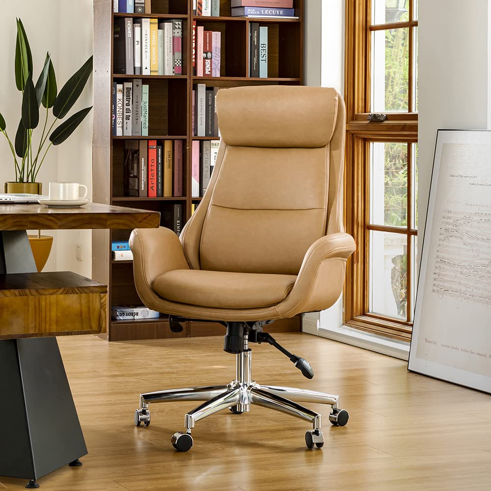 Glitzhome Modern Executive Office Chair, High Back Pu Leather Ergonomic Computer Desk Chair, Adjustable Height Swivel Office Tas