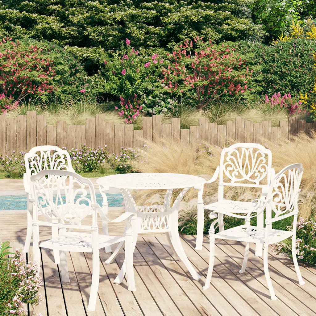 vidaXL Classic White Bistro Set, 5 Piece Outdoor Patio Furniture, Sturdy Cast Aluminum, Weather-Resistant, Umbrella Hole
