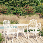 vidaXL Classic White Bistro Set, 5 Piece Outdoor Patio Furniture, Sturdy Cast Aluminum, Weather-Resistant, Umbrella Hole