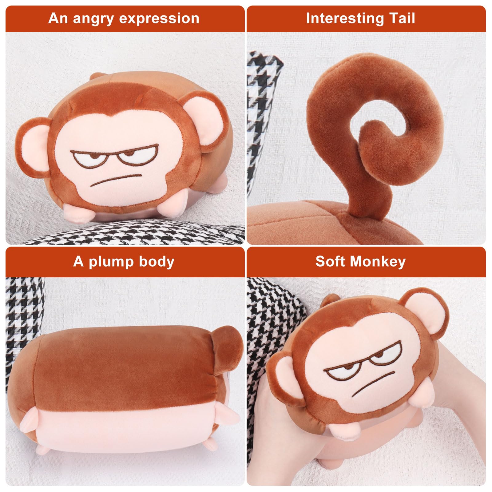 Achwishap Monkey Stuffed Animals,Monkey Plush Toy Hugging Pillow,Monkey Plush Pillow,Fluffy Monkey Throw Plushie Doll,Unique Plu