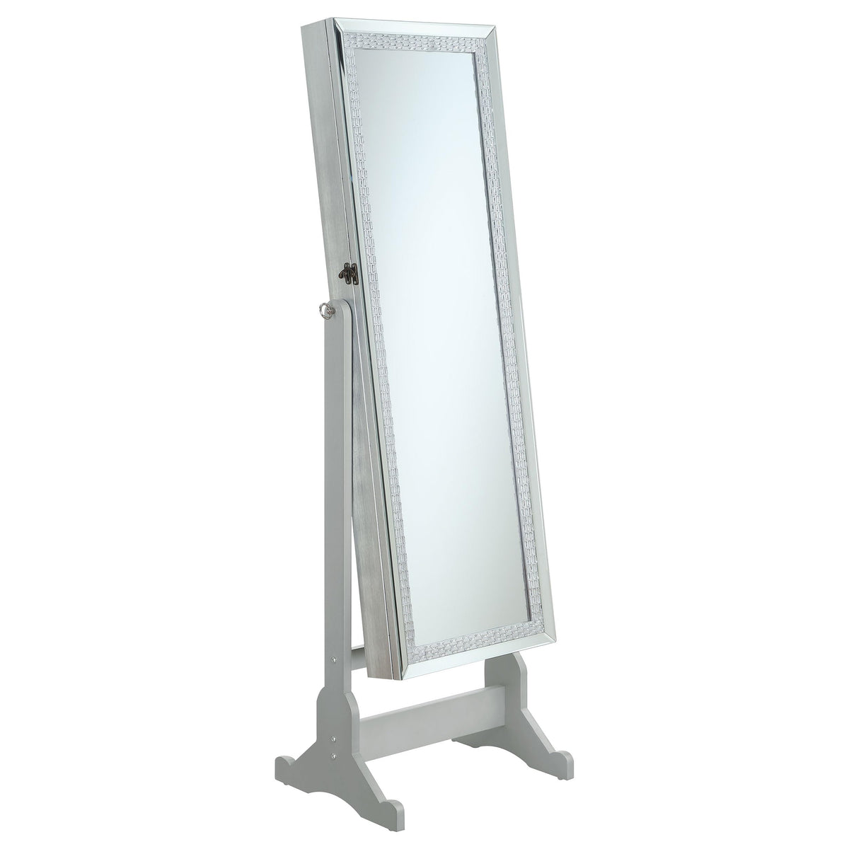 Coaster Home Furnishings Elle Contemporary Rectangular Cheval Mirror with Jewelry Storage Adjustable Bedroom Mirror Jewelry Armoire Silver 902779