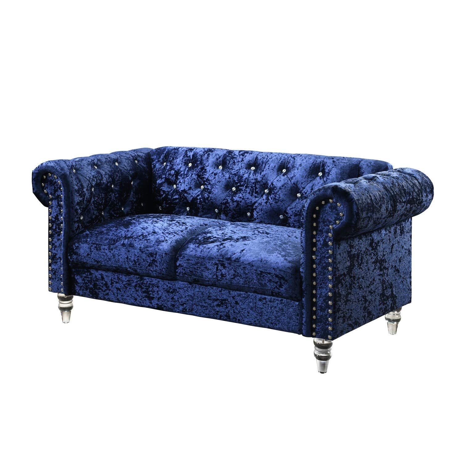 Global Furniture USA Dark Blue Velvet Tufted KD Loveseat