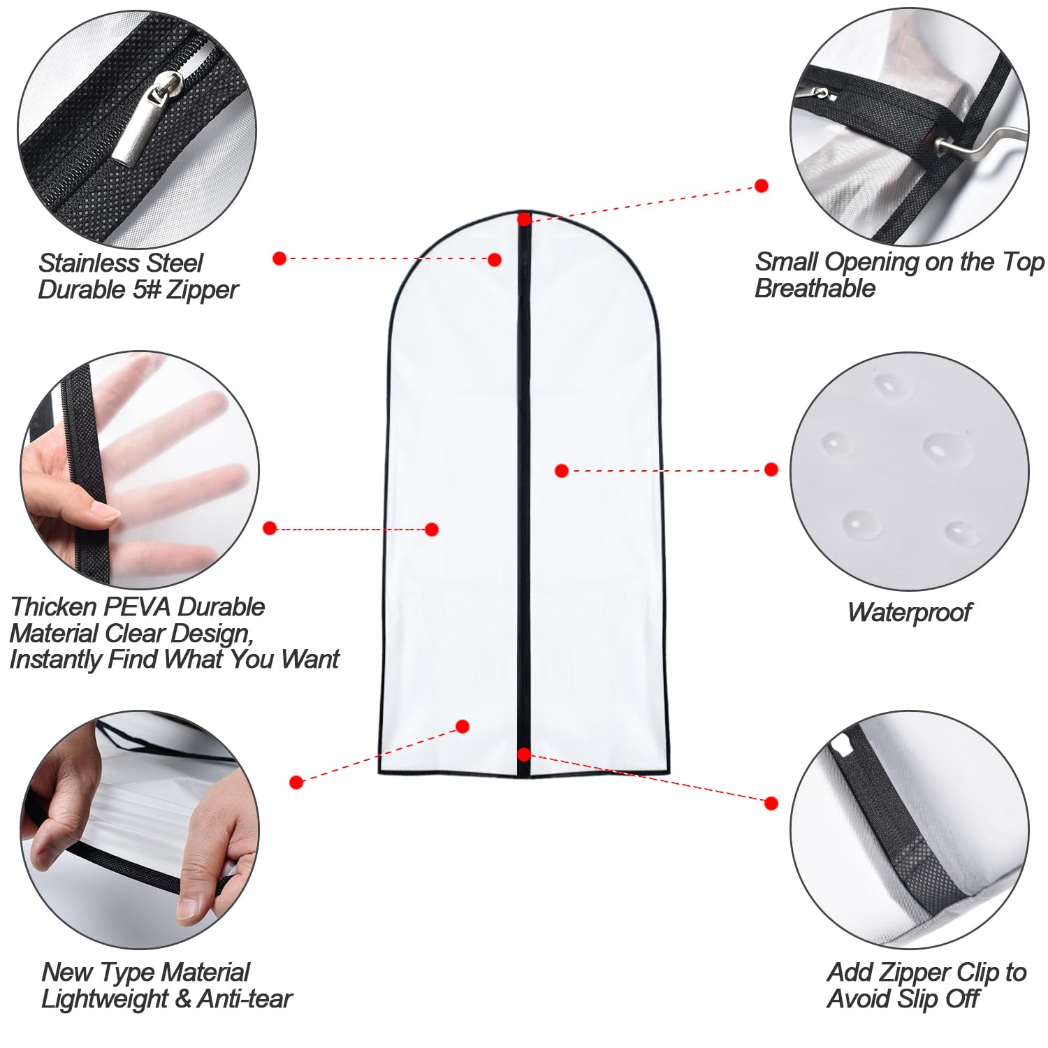 Garment Bags Covers 48 Inch Dust-Proof Black Suit Cover Protector And Balls For Coat, Jacket, Dresses Clothes