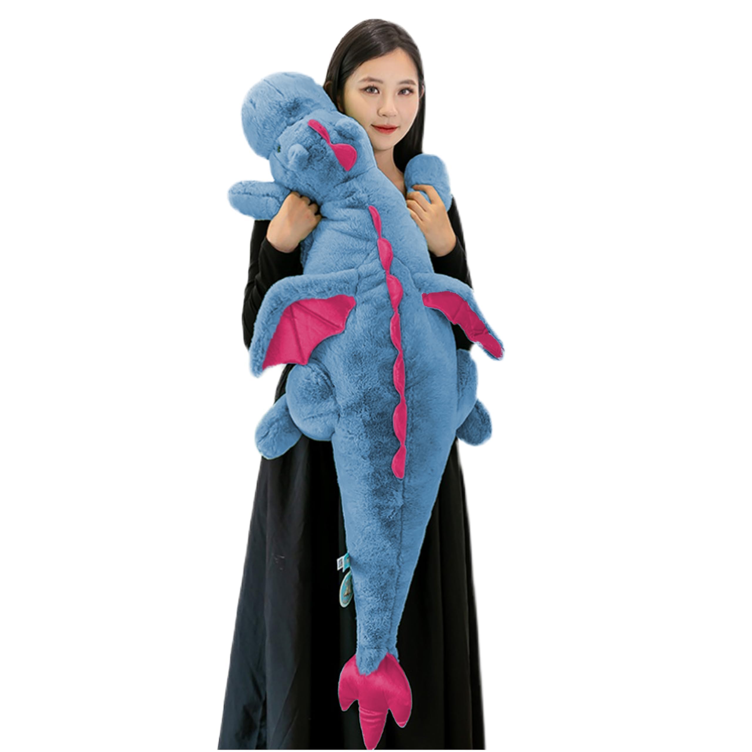 Arelux Large 52In 3Lb Dragon Stuffed Animals Cute Plush Toy Giant Fuzzy Dinosaur Pillow Plushies With Wings Cuddly Soft Blue Pte