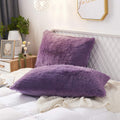 Uhamho Set Of 2 Standard Pillowcases Faux Fur Throw Pillow Covers Queen Size Shams Soft Velvet Decorative Zipper Closure (Purple