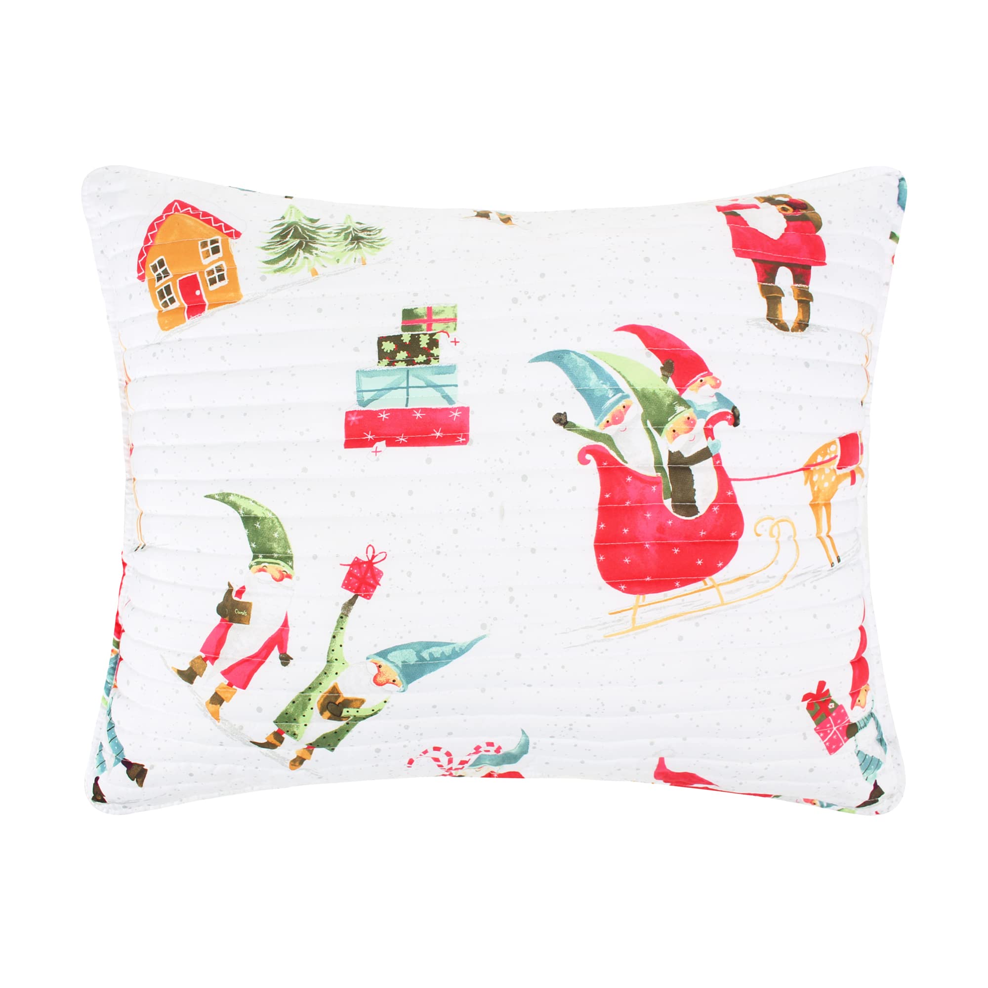 Levtex Home Merry & Bright Collecion - Gnome For The Holidays - Quilted Standard Sham - Christmas Gnomes - Red, Green And White
