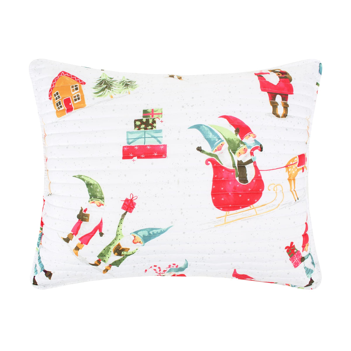 Levtex Home Merry & Bright Collecion - Gnome For The Holidays - Quilted King Sham - Christmas Gnomes - Red, White, Green, Teal,