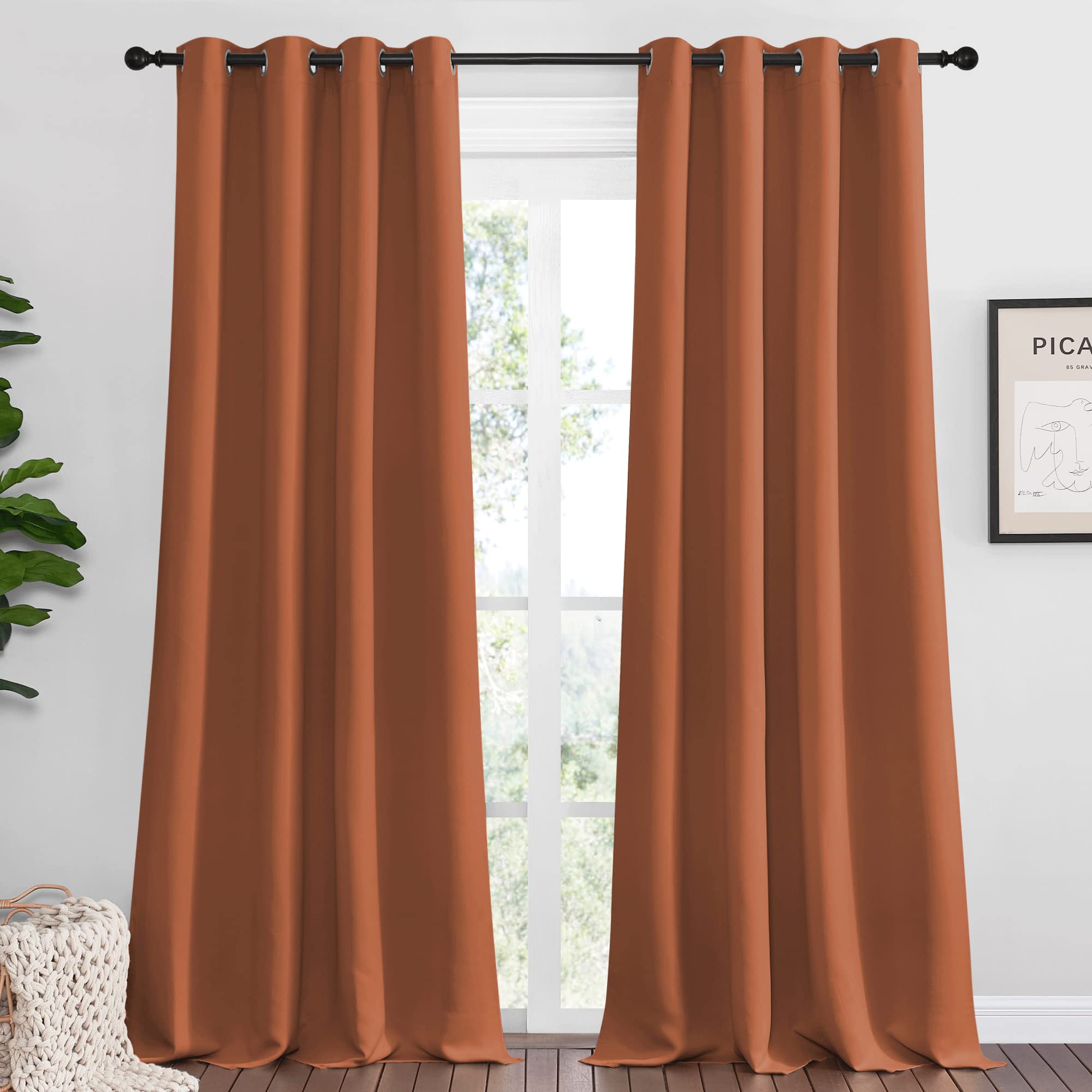 NICETOWN Halloween Burnt Orange Blackout Curtains for Sliding Door, 55 by 108, 2 Pieces, Blocking Out Sunlight Window Treatment 
