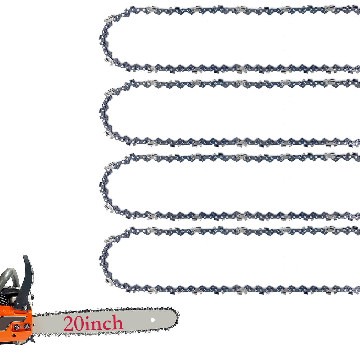 4 Pack 20 Inch Chainsaw Chain 72 Drive Links .050' Gauge 3/8' Pitch, Replacement Chains 20' Chain Saw Chain Fits For Husqvarn
