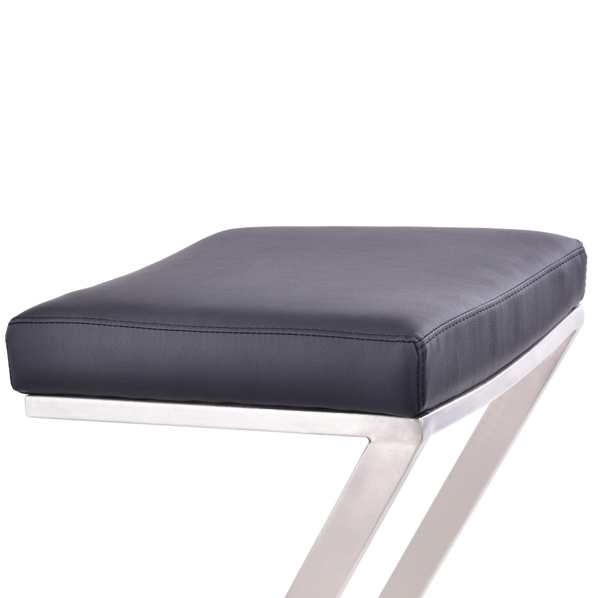 HomeRoots Stainless Steel, Faux Leather/Leatherette 26' Contempo Black Faux Leather and Stainless Backless Bar Stool