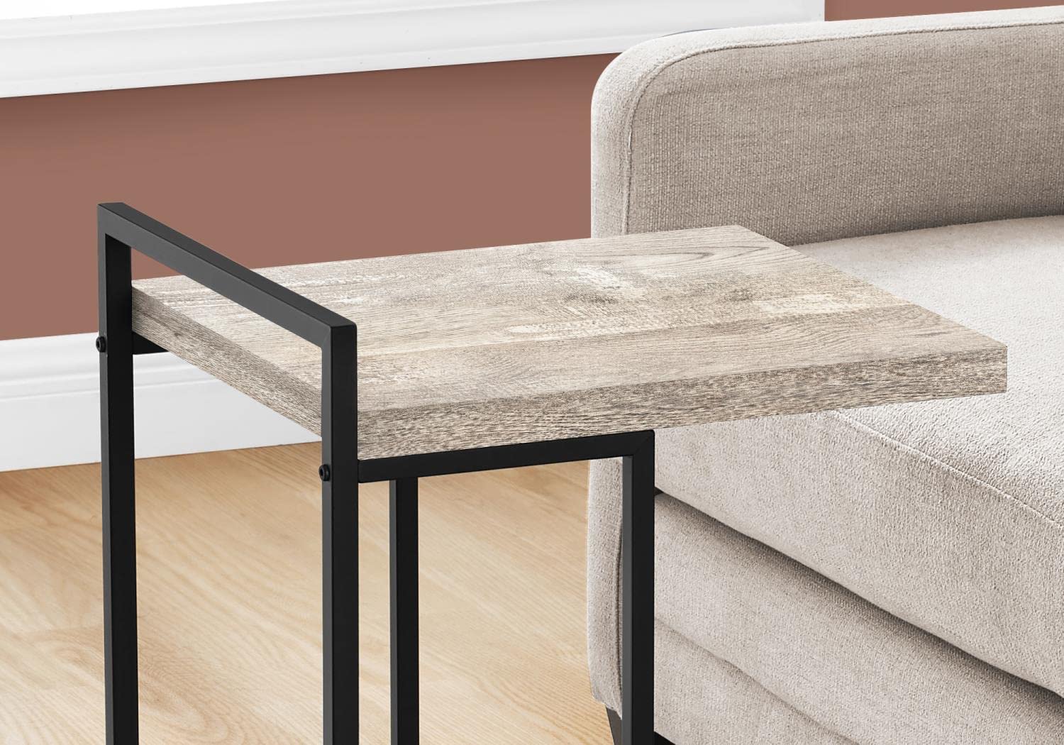 Monarch Specialties I 3632 Accent Table, C-Shaped, End, Side, Snack, Living Room, Bedroom, Metal, Laminate, Beige, Black, Contemporary, Modern