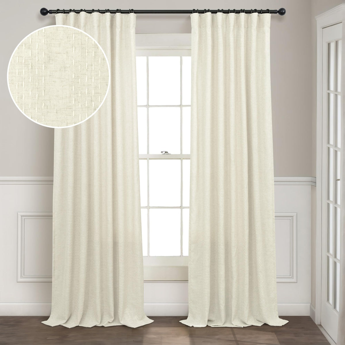 Cream Patterned Curtains 84 Inch Length For Living Room 2 Panel Back Tab Pinch Pleated Pocket Boho Drape Neutral Cotton Textured