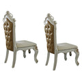 Benjara, White and Brown Leatherette Button Tufted Wooden Side Chairs, Set of 2