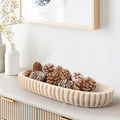 Wooden Decorative Dough Bowl for Home Decor, Unique Centerpiece Bowl, Wood Bowl with Hand Carved Vertical Stripes, Home Decor Ac