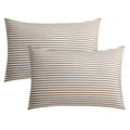 Jellymoni 100% Natural Cotton Striped King Pillowcases Set, 2 Pack White And Khaki Stripes Pattern Printed Pillow Covers With En