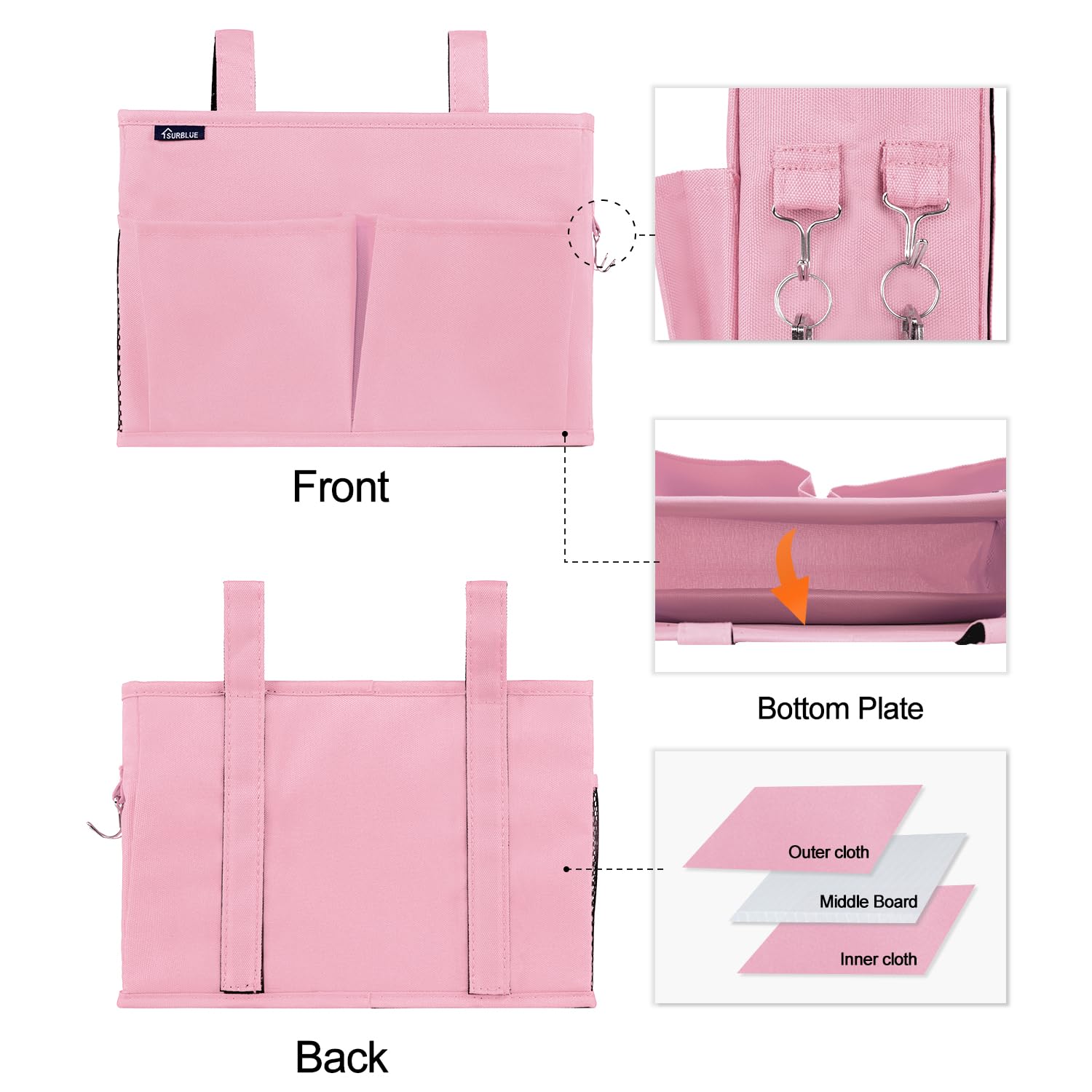 Surblue Bedside Caddy Hanging Bed Organizer Storage Bag Pocket For Bunk And Hospital Beds, College Dorm Rooms Baby Bed Rails, Ca