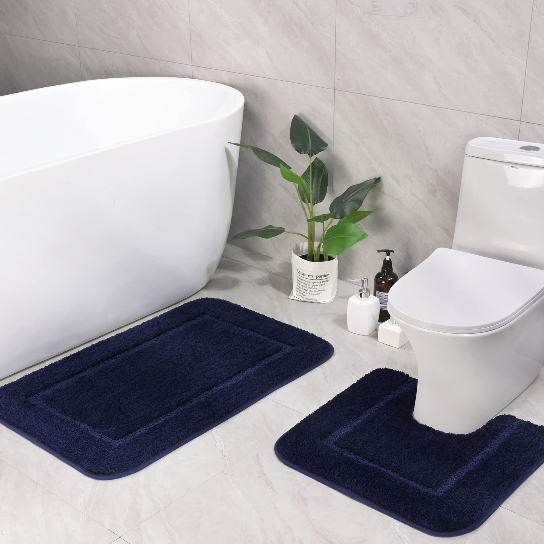 LOCHAS Bathroom Rug Set, 2 Piece Including 34x20 U-Shaped Toilet Mat, Soft Microfiber, Non Slip, Quick Dry, Absorbent, Machine W
