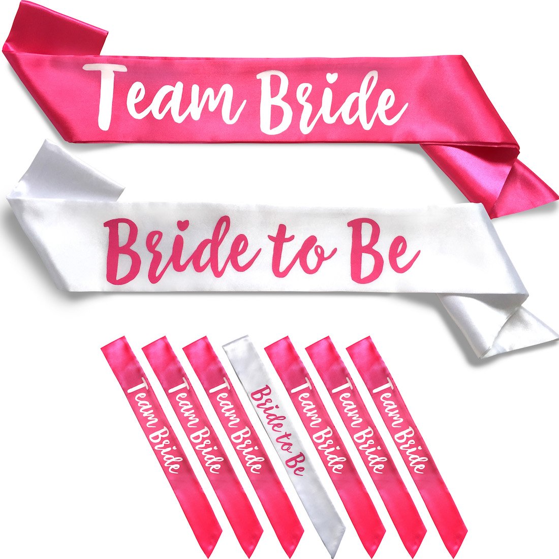 Team Bride 7pc Satin Sash Set - Sophisticated & Fun Party Favors for Bachelorette Party, Bridal Shower & Wedding Party (7pc Set,