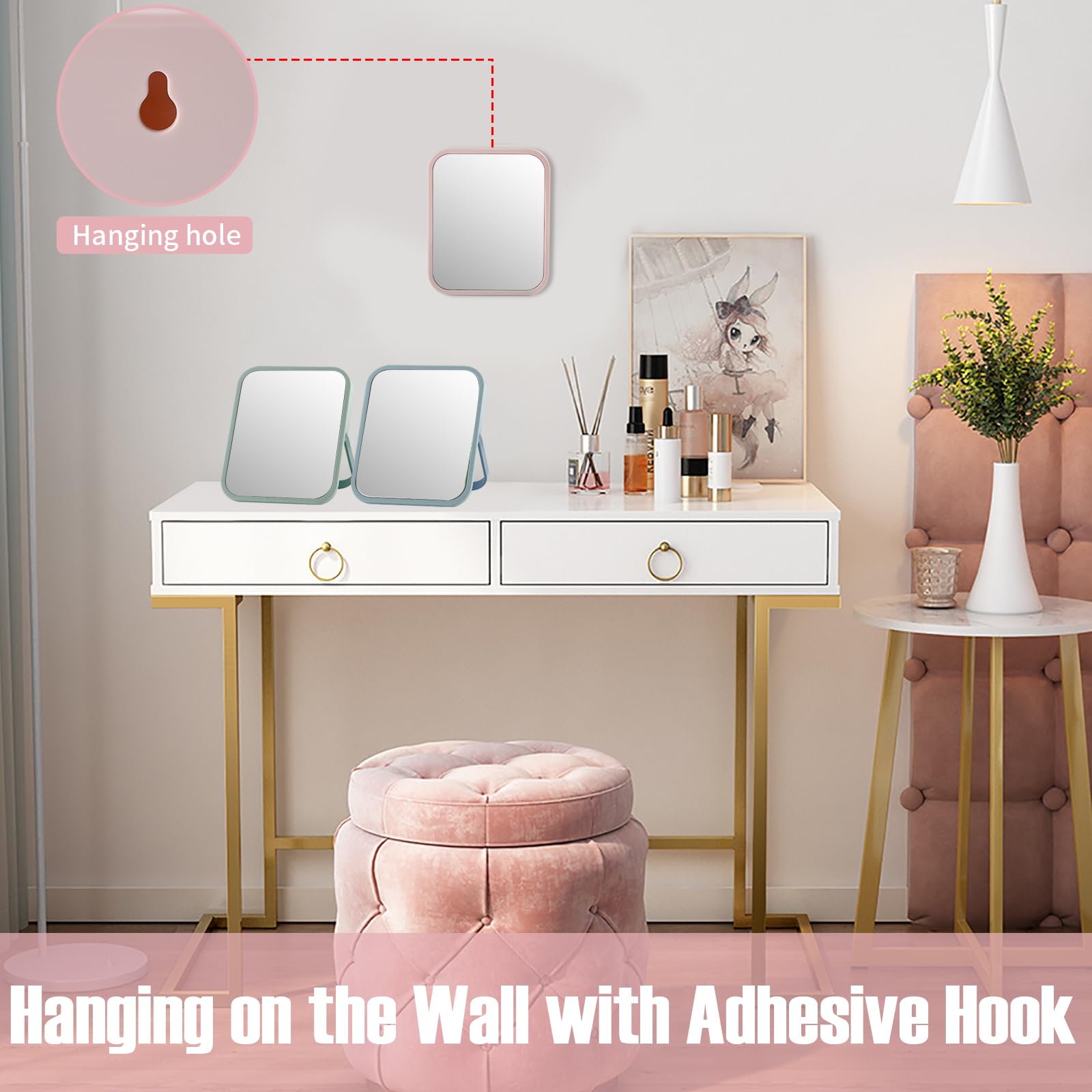 [3 Way To Use] Magnetic Locker Mirror, Tabletop Vanity Makeup Mirror, Portable Folding Mirror With Stand, Hanging Travel Mirror