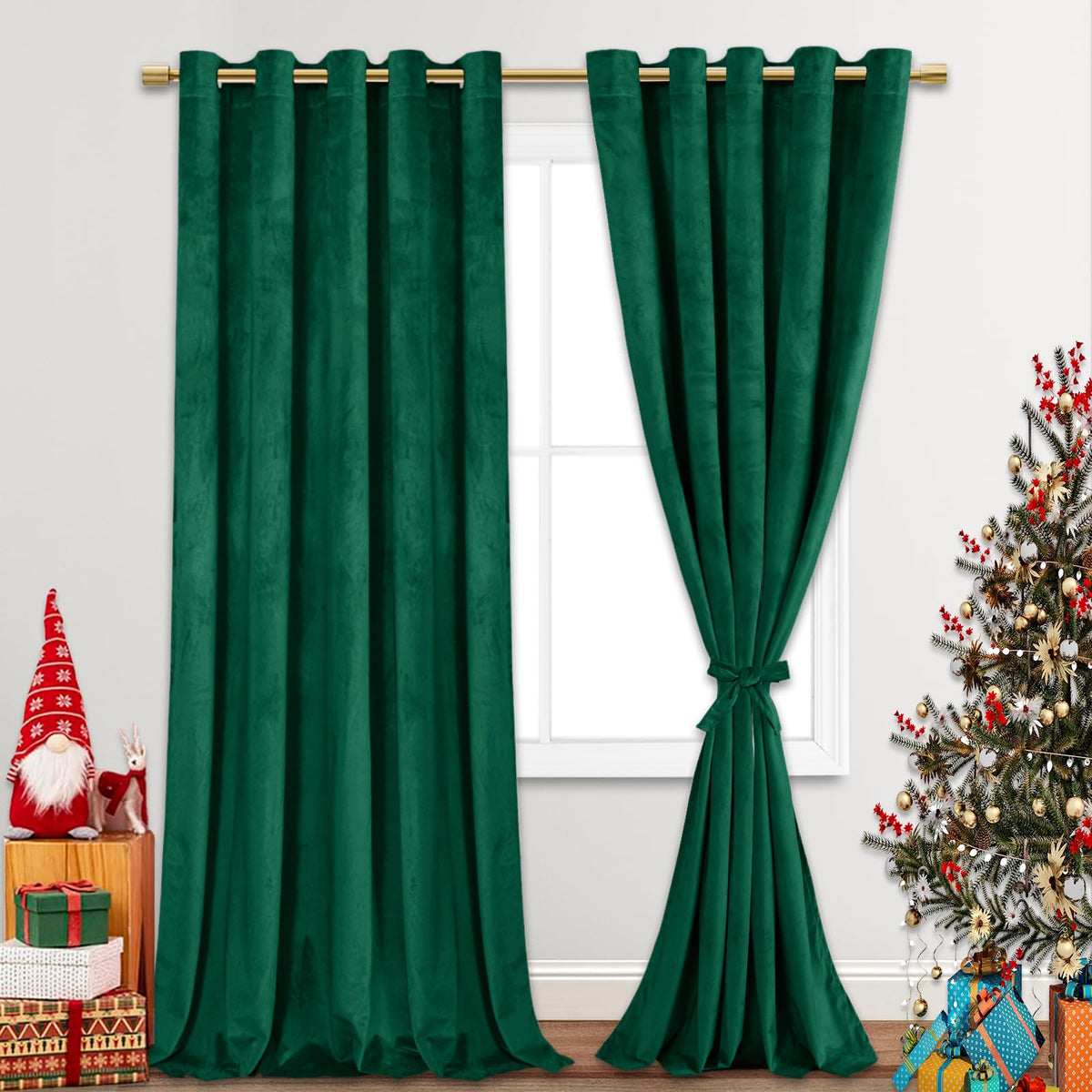 Jiuzhen Green Velvet Curtains 96 Inches - Super Soft Retro Blackout Velvet Drapes Room Darkening Window Drapes For Living Room/P