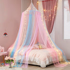 Rainbow Bed Canopy For Girls, Bed Canopy With Lights Canopy For Girls Room Bed Mosquito Netting For Twin Single Full Queen King