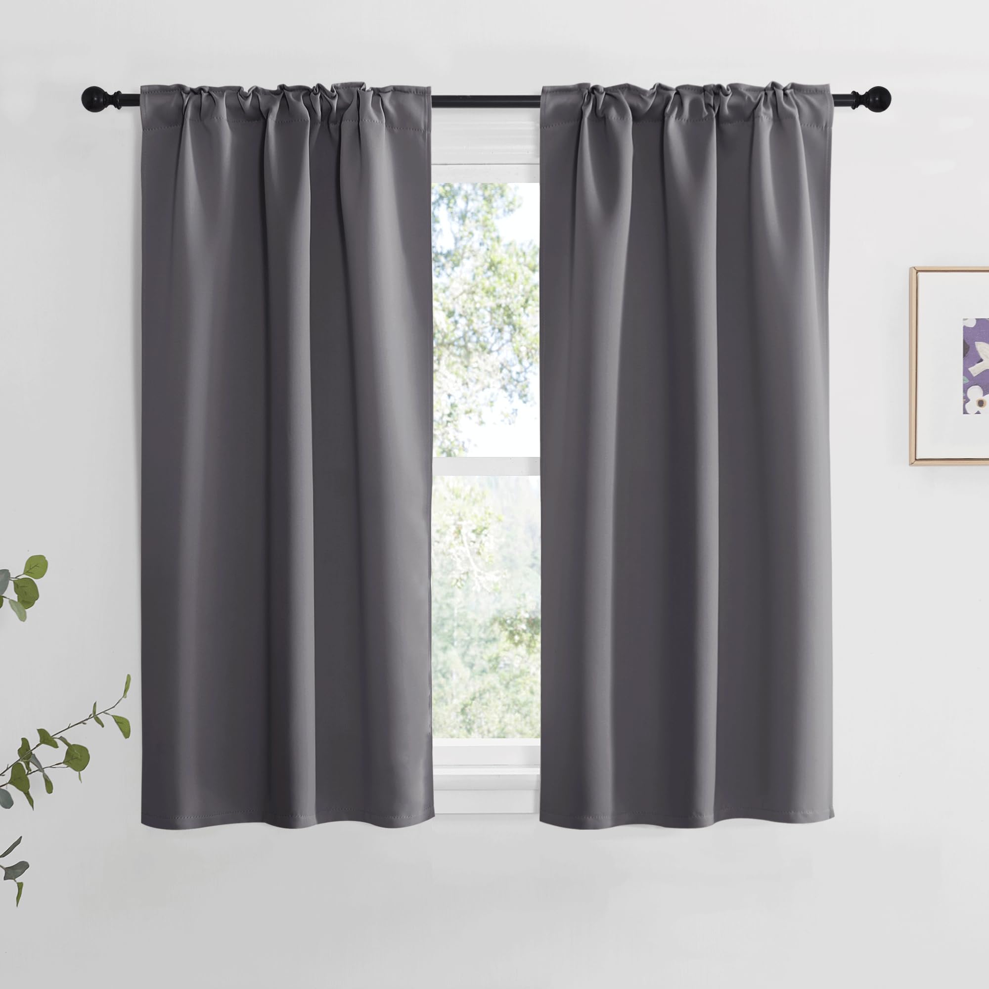 Nicetown Blackout Curtain Panels For Living Room - (Grey Color) 34X63 Inch, 2 Panels Set, Thermal Insulated Room Darkening Blackout Drapes/Draperies With Rod Pocket & Back Tab For Window
